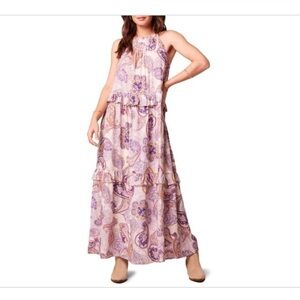 NEW Band of the Free Boho Liliane Purple Paisley Tiered Maxi Dress S Viscose